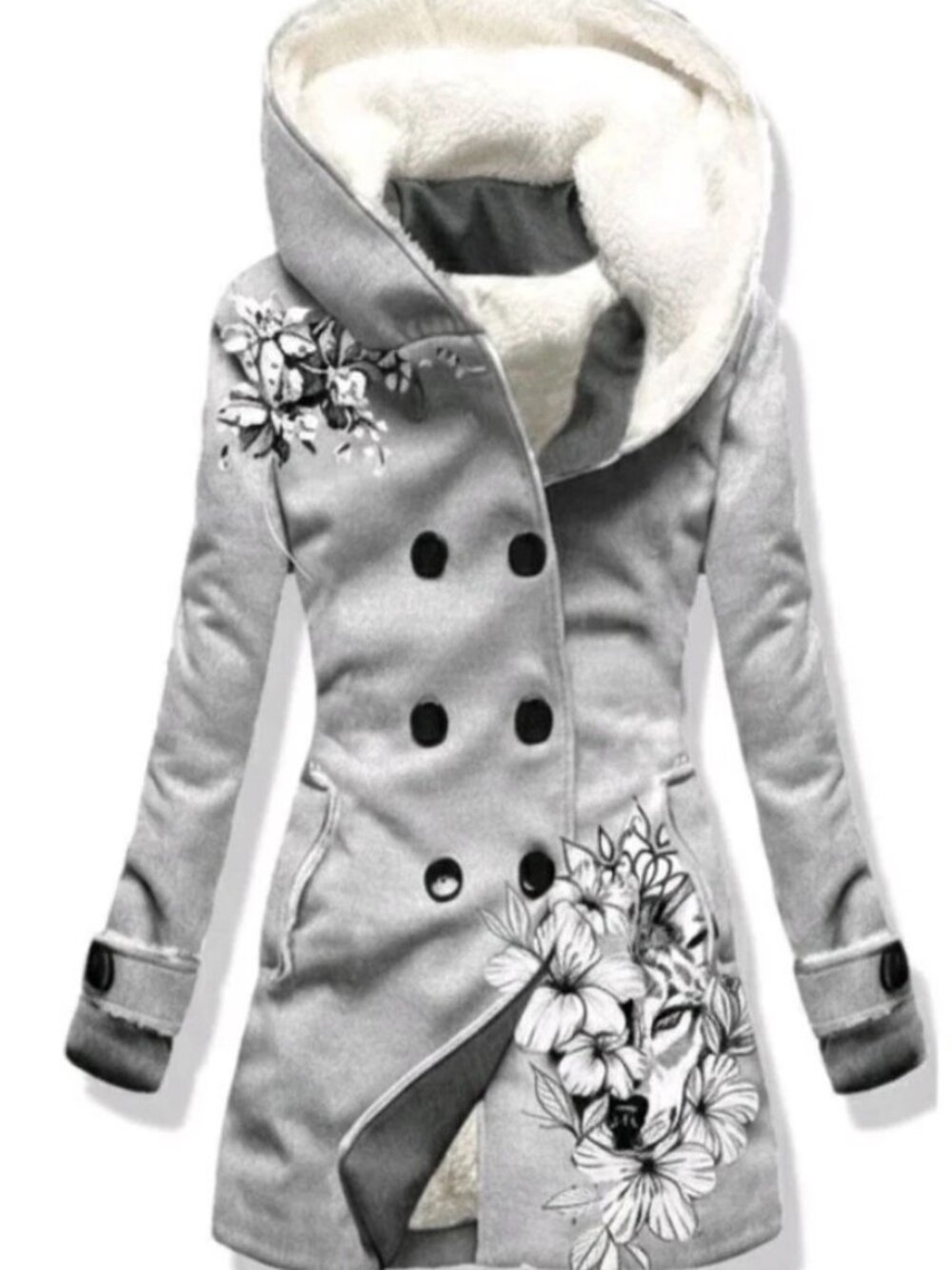 Floral Graphic Fleece-Lined Women's Wolf Jacket